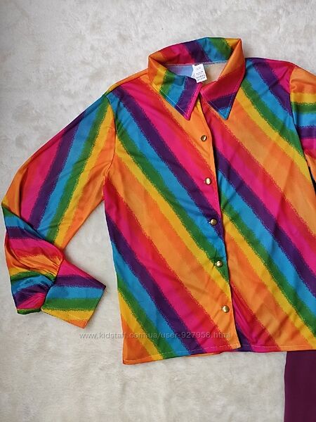 Разноцветная радужная блуза рубашка с длинным рукавом принтом радуги с пуго