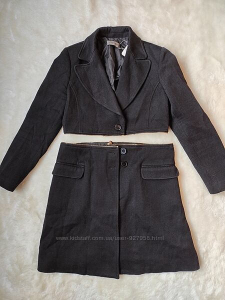 Черное натуральное шерстяное пальто кроп короткое длинное трансформер с мол