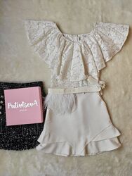 Дизайнерская белая короткая юбка мини с поясом со страусиными перьями с кар