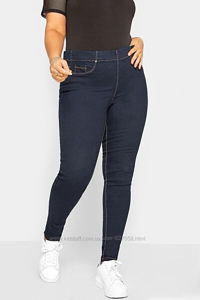Синие женские джинсы скинни на резинке джеггинсы стрейч высокая талия посад
