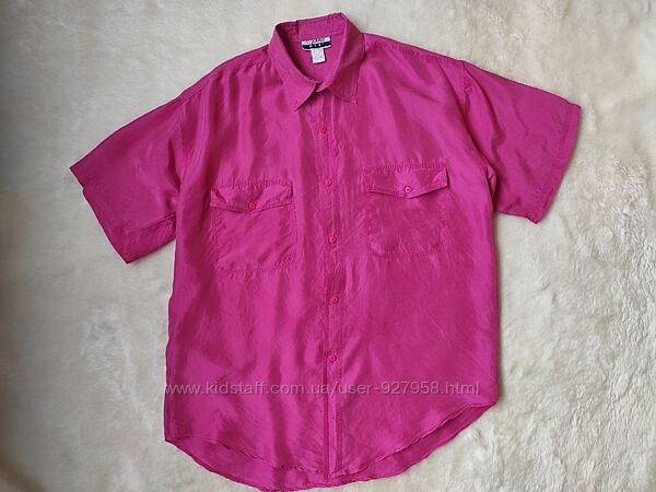 Розовая натуральная шелковая рубашка блуза шелк оверсайз длинная с карманам