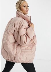 Стильный модный розовый пуховик спортивная куртка fila из затяжкой на поясе
