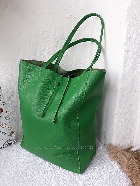 сумка из натуральной кожи женская зеленая Genuine  Италия Шоппер 