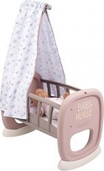 Колыбель Smoby Toys Baby Nurse с балдахином Серо-Розовая 220373
