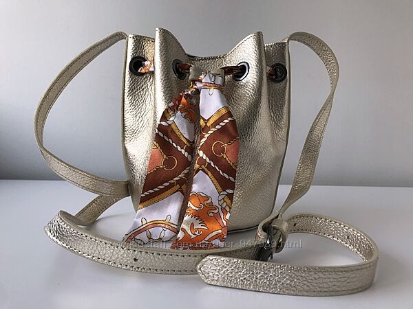 Кожаная сумочка торбочка кроссбоди 29427 натуральная кожа золото серебро