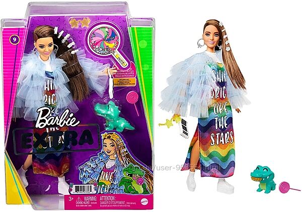 Кукла Барби экстра 9 модница в радужном платье с крокодилом Barbie Extra 9