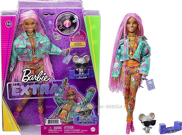 Кукла барби экстра с розовыми дредами с мышью Barbie Extra 10