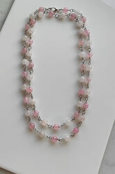 Розовый кварц, длинная низка бусин, бусы, ожерелье