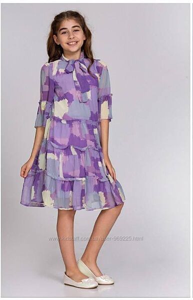 Нарядное шифоновое платье с цветочным принтом на девочек от 9 до 12 лет