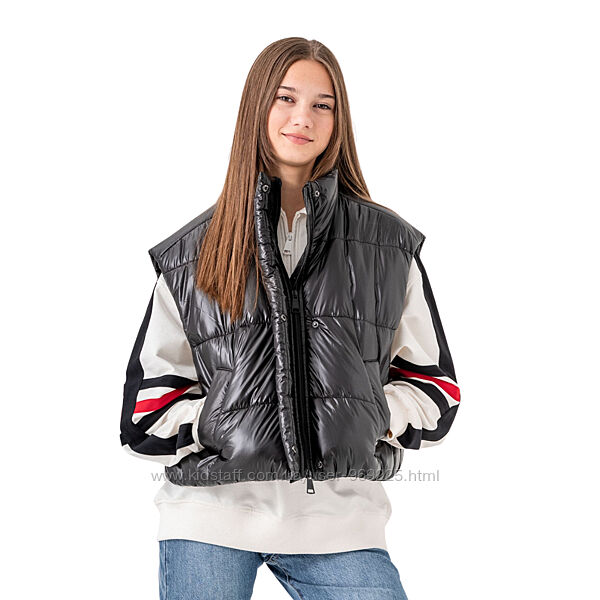 Стильный теплый жилет черного цвета на молнии для девочек от 10 до 15 лет
