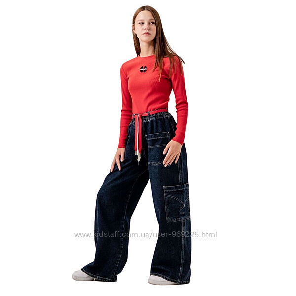 Широкие джинсы синего цвета багги для девочек от 10 до 15 лет