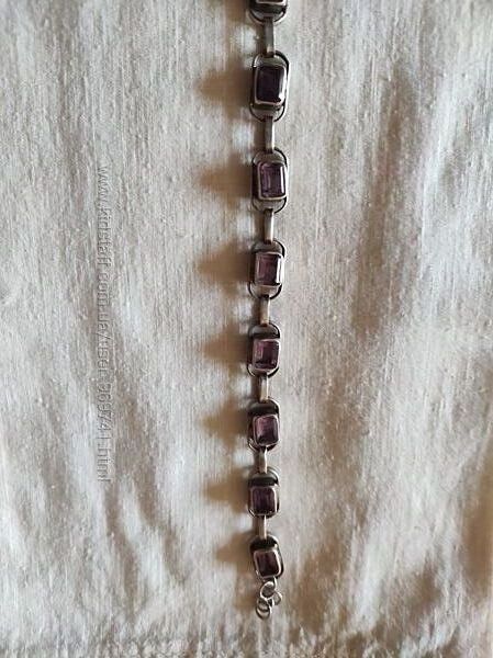 Серебряный браслет с натуральными аметистами