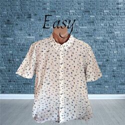 Easy Красивая летняя мужская рубашка короткий рукав  белая в принт 3 XL