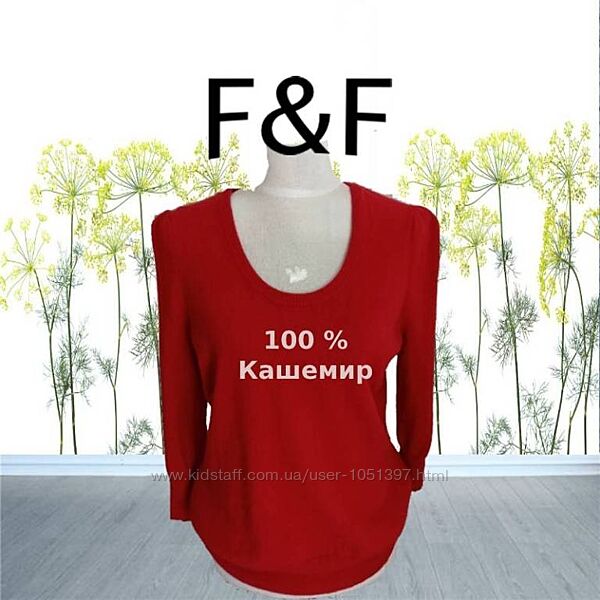 F&F Кашемировый теплый женский свитер рукав 3/4 красный на 50