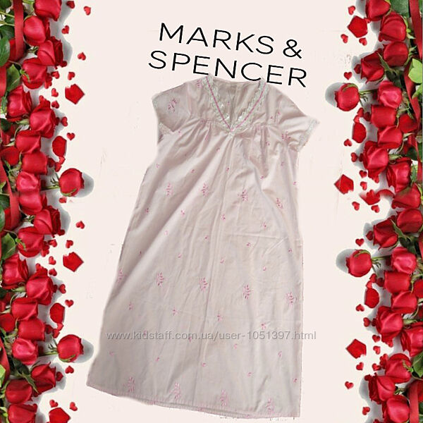 Marks&Spencer Красивая и нежная ночнушка розовая с кружевом и вышивкой UK16