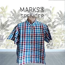 M&S Blue Harbour Рубашка мужская в клетку короткий рукав 2 XL