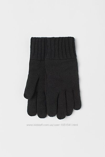Вязані чорні перчатки на флісі- фірма h&m 4-6 і 6-8 років