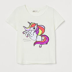 Дитяча футболка з паєтками H&M на дівчинку - єдиноріг, велосипед, заєць