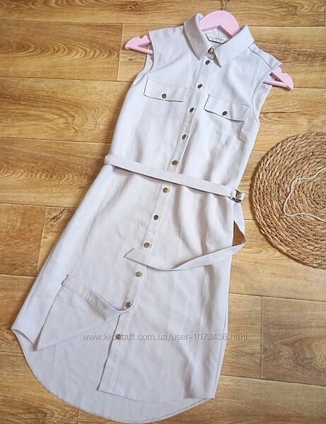 Бежева сукня-сорочка з поясом