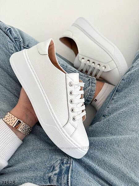 Кросівки білі шкіряні, кожаные кроссовки на платформе