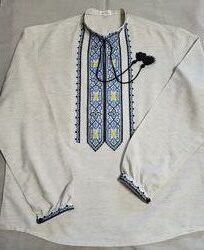 Чоловіча вишиванка ручної роботи Штудерна з тризубом р. XL54