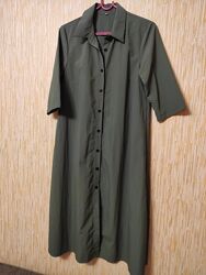 Довга сукня-сорочка кольору хакі р.46-48/м