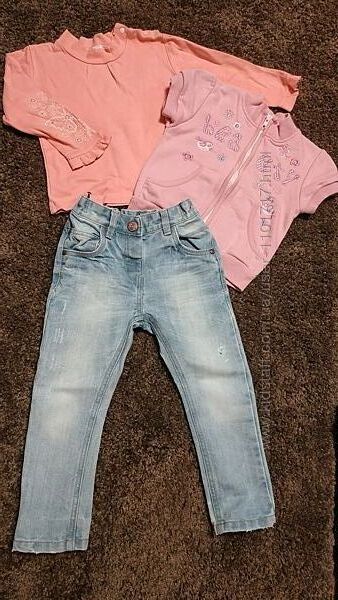 Комплект одежды для девочек джинсыгольфикжилеточкаБОНУС