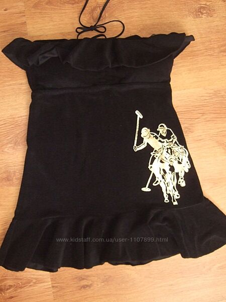  Платье бандо из черного бархата, производство US Polo, США, размер М. 