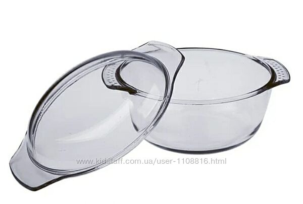 Жаропрочная стеклянная посуда универсальная кастрюля с крышкой 2,4 и 2,5лит