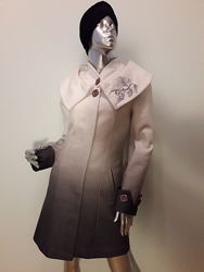Пальто женское кашемировое нарядное, белый цвет плавно переходит в серый