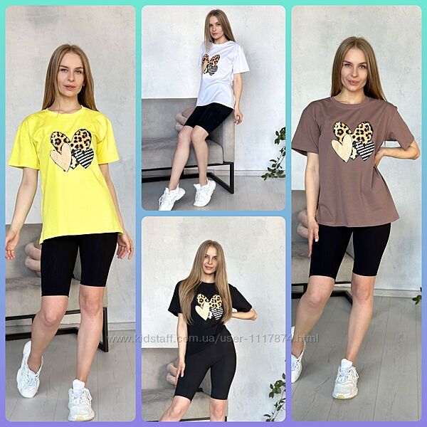 42-56р Жіночий комплект футболка та велосипедки рубчик Force