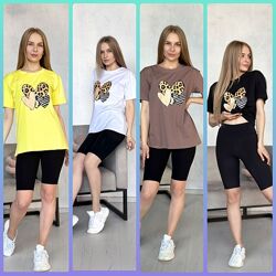 42-56р Комплект футболка та велосипедки в рубчик Force