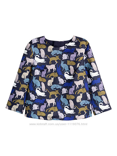 Классная фактурная блуза блузка с принтом кошки XS