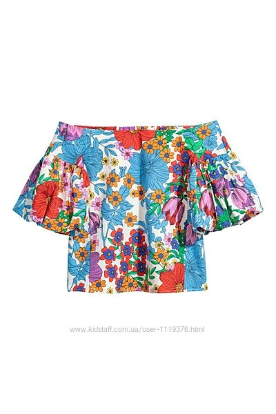 Хлопковая яркая блузка блуза  с открытыми плечами