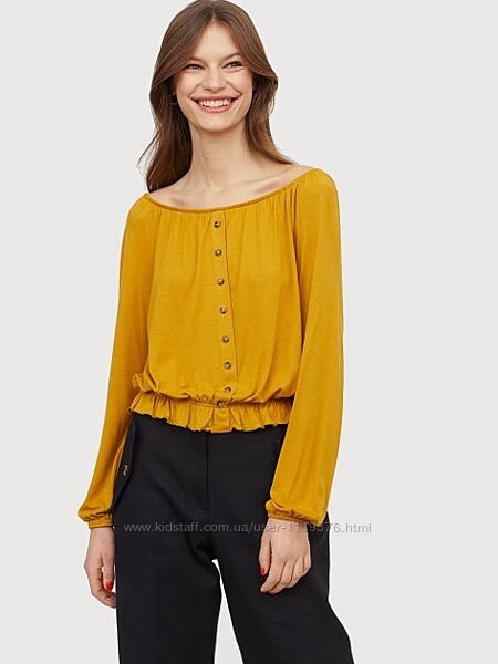 Горчичная блузка блуза топ с открытыми плечами