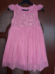 Платье девочке розовое с пайетками и фатином на 4 5 лет