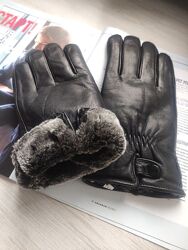 Тёплые мужские кожаные перчатки, подкладка мех