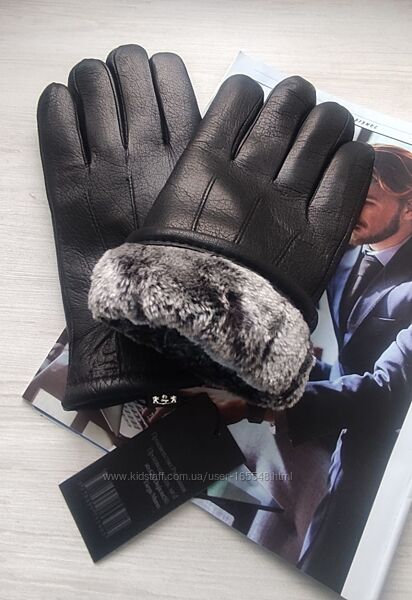 Зимові чоловічі рукавички перчатки з оленячої шкіри, підкладка хутро, Румунія