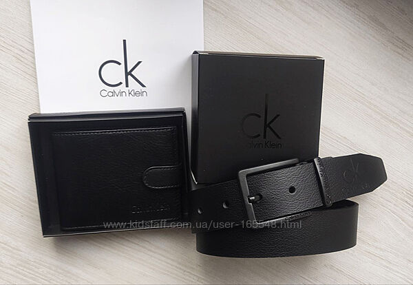 Чоловічий подарунковий шкіряний набір Calvin Klein гаманець і ремінь