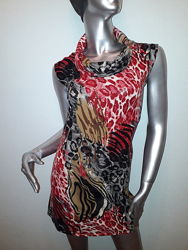 Теплое платье туника сукня оригинальный принт, съемные рукава, размер 38-42