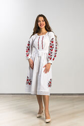 Вишита жіноча сукня Троянда клин біла