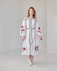 Вишита жіноча сукня Тюльпани біла