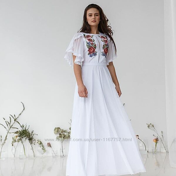 Вишита жіноча весільна сукня ЛаліІ біла