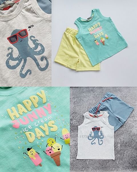 Комплекты летние майка и шорты для мальчиков Primark, Mothercare, H&M. 