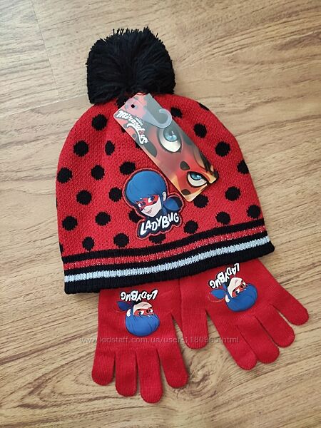 Детская шапка , перчатки набор  р.54 Леди баг , Маринет, ledybag Disney