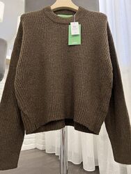  коричневий теплий вязаний светер оверсайз в скажі шерсть та альпака  