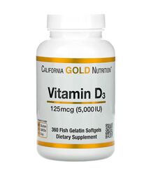 California Gold Nutrition, вітамін D3, 125 мкг 5000 МО, 360 капсул