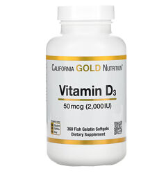 California Gold Nutrition, вітамін D3, 50 мкг 2000 МО, 360 капсул