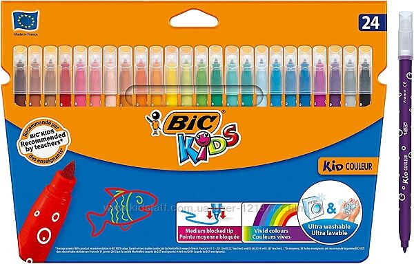 Набір змиваючих фломастерів bic kids kid couleur felt tip colouring pens 24