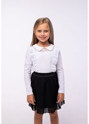 Школьная/праздничная блузка с ажурным верхом и рюшами для девочки